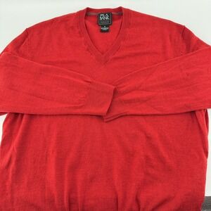 Jos A Bank Men's XL Traveler V Neck Merino Wool Knit Pullover Red Sweater